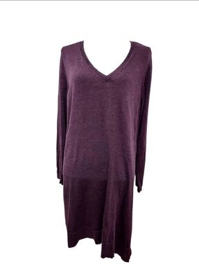 Eileen Fisher Merino Wool V-Neck Plum Asymmetrical Sweater Dress 2X